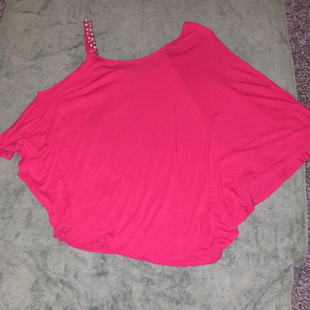 Pink one shoulder shirt with beads